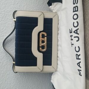 MARC JACOBS The J Link Quilted Velvet & Leather Shoulder Bag - Navy/Cream